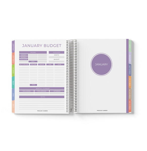 Purple Sea Shells- Initial Monthly Planner